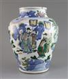 A Chinese wucai vase, Transitional period, 17th century, H. 30.5cm, cracked                                                            