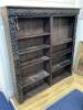 A 19th century Flemish carved oak open bookcase (adapted), length 150cm, depth 28cm, height 152cm                                                                                                                           