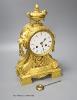 A 19th century French ormolu clock, with lion mask ring handles, 34cm                                                                                                                                                       