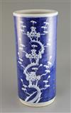 A Chinese blue and white stick stand, c.1900, H. 47cm                                                                                  