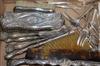 A set of eleven 1950's silver pastry forks by Viners Ltd and a nine piece sterling brush/manicure/button hook set.                     