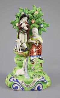 A John Walton Burslem Pearlware group 'Songsters', c.1815-20, 21cm high                                                                