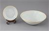 A Chinese Qingbai moulded dish and a bowl, Yuan dynasty (1271-1368), bowl with hairline cracks                                         