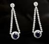 A pair of 18ct white gold, sapphire and diamond cluster drop earrings,                                                                 