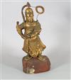 A large Chinese gilt-decorated and polychrome lacquer figure of a temple guardian, 19th century, H.75cm, losses                        