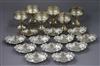 A set of six planished sterling silver pedestal dishes and a set set of ten sterling silver small dishes, 13 oz.                       