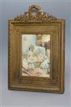 French School circa 1900, oil on ivory, Studio interior with lady artist and model, 13 x 9cm. ornate ormolu frame                      