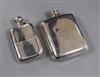 A late Victorian silver hip flask, Sheffield, 1900 and a plated hip flask.                                                             