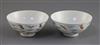 A pair of Chinese doucai 'bat' bowls, Yongzheng mark, Republic period, D. 9.7cm, one bowl restored                                     