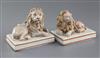 A pair of Wood & Caldwell pearlware models of recumbent lions, c.1800, l. 12.5cm, slight damage                                        