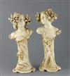 A pair of Ernst Wahliss Art Nouveau busts of ladies, c.1905, H.36.5cm                                                                  