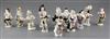 Twelve Meissen small figures, c.1750-1775, modelled by Kandler and Acier, height 8.5 - 11cm, all with some restoration or losses       