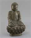 A Chinese bronze seated figure of Buddha Shakyamuni, 17th century, H. 32cm                                                             