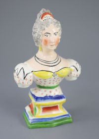 A rare Staffordshire pottery bust of Queen Adelaide, c.1831, 20cm high                                                                 