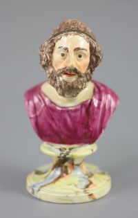 A Enoch Wood type pearlware bust of Homer, on marble base, c.1790-1800, 13cm high                                                      