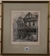 G. Cuitt - 3 dry point etchings of Chester and Renis Flanders, 2 signed prints of Sandhurst (5)                                        