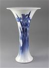 Makuzu Kozan - a blue and white trumpet-shaped vase, late Meiji period, height 33.5cm                                                  