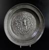 An 18th century Austro-German pewter dish, diameter 14in.                                                                              