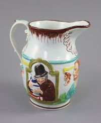 A Staffordshire pearlware 'Shakespear The Poet The Miser and Spendthrift' jug, c.1800, 23cm high                                       