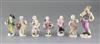 A Meissen figure of a baker and six Meissen 'Cupid in Disguise' figures, all c.1750-70, 13.5cm and approx. 9cm (faults)                