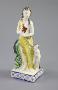 An enamelled creamware figure of Venus, attributed Leeds Pottery, c.1790-1800, 16.2cm high                                             