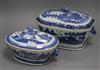 Two Chinese export blue and white tureens and covers, 18th/19th century largest 30cm                                                   