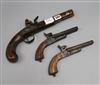 An Edwards flintlock pistol and two replicas                                                                                           