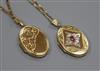 Two 9ct gold lockets on 9ct gold chains.                                                                                               