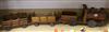 An early 20th century scratch built teak toy locomotive and two wagons overall 123cm                                                   