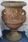 A large Neo Classical style terracotta urn W.90cm. approx.                                                                             