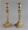 A pair of George III gun metal candlesticks, possibly cast by Christopher Pinchbeck Jnr. (1710-1783), height 11.75in.                  
