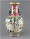 A Chinese famille rose two handled vase, possibly Republic period, H. 39.5cm                                                           