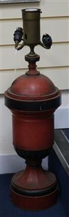 A red tole lamp overall height 73cm                                                                                                    