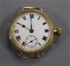 A gentleman's early 20th century 18ct gold manual wind wrist watch, with Roman dial and case back inscription,                         