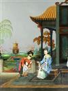 A Chinese reverse painted mirror, 19th century, 53cm x 42cm                                                                            