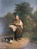 Continental school, 19th century, oil on panel, study of a peasant girl and her dog. 41x31cm                                                                                                                                