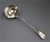 A George III silver fiddle pattern soup ladle, crested, Eley & Fearn, London, 1802.                                                    