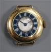 A lady's? early 20th century 15ct gold and enamel half hunter manual wind wrist watch,                                                 