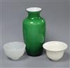 Three Chinese Peking glass vases and two bowls                                                                                         