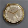 A Swiss 18ct yellow metal Tavannes dress pocket watch.                                                                                 