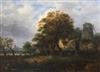 William Henry Crome (1806-1873) Rustic landscape with cottage beside a ruined windmill 13 x 17.75in.                                   