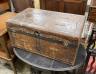 A 19th century studded brown leather covered trunk, length 87cm, depth 51cm, height 41cm                                                                                                                                    