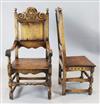 A set of eight 17th century style oak dining chairs, including two carvers, carvers W.1ft 10in. H.4ft                                  