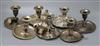 Seven assorted 19th century plated chambersticks, five odd sconces and a snuffer                                                       