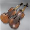 Two 19th century violins largest overall 59cm                                                                                          