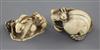 Two Japanese ivory netsuke of hares, 19th century, 4.5cm                                                                               