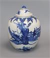 A Chinese blue and white figural jar and cover, Kangxi mark, Qing dynasty height 27cm                                                  