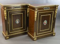 A pair of 19th century French ormolu mounted walnut pier cabinets, W.2ft 11in. D.1ft 4in. H.3ft 7in.                                   