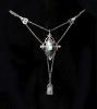 An early 20th century Arts & Crafts silver and nine stone cabochon black opal set drop pendant necklace                                                                                                                     