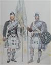 After Kenneth Macleay, a set of thirty-one colour prints of Highland uniforms and tartans 21 x 16cm                                    